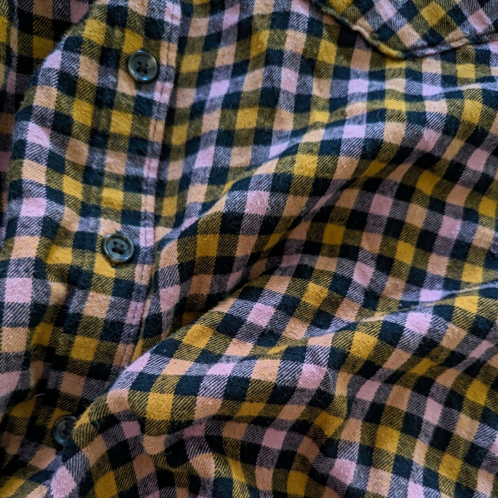 OLD NAVY Women’s Patterned Flannel Classic Shirt Sz L Pink & Orange Check Fall - Picture 7 of 7